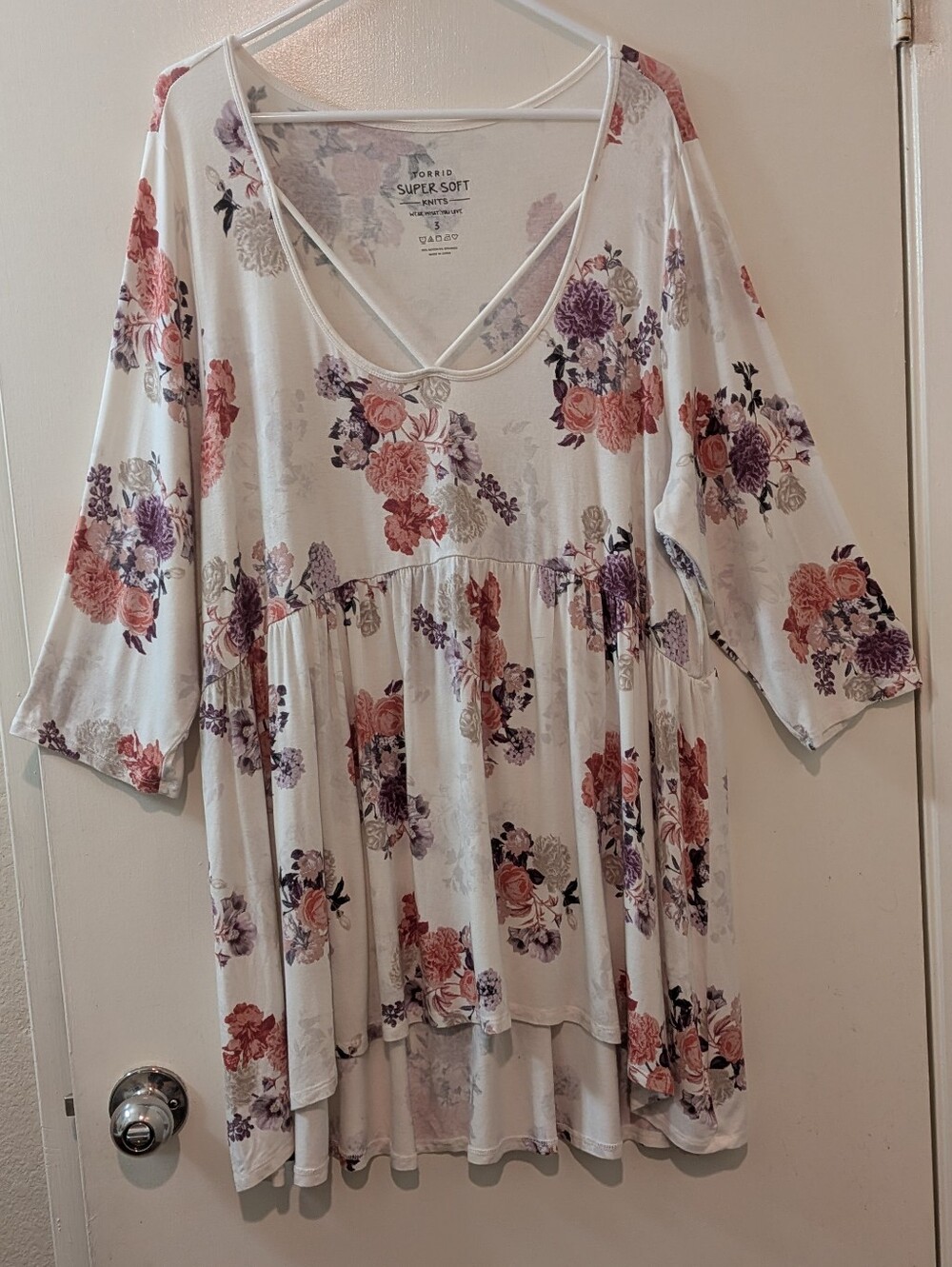 Torrid SuperSoft Knit Floral V-Neck Dress  Cream with Rose & Lavender